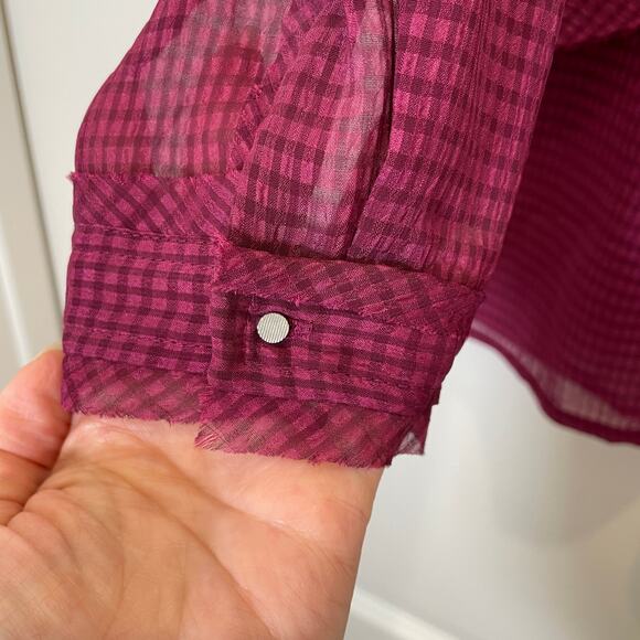 Anthropologie HD in Paris Thistleberry Blouse Purple Check Sheer Berry 2 - Picture 5 of 6